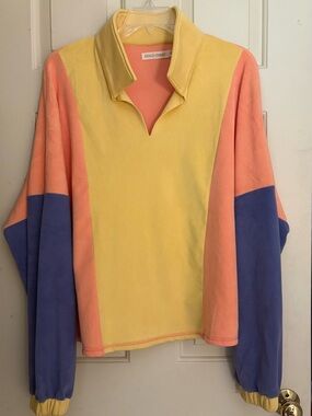 Grace + Emma Colorblock Pullover in Yellow, Coral & Periwinkle, Size 2XL